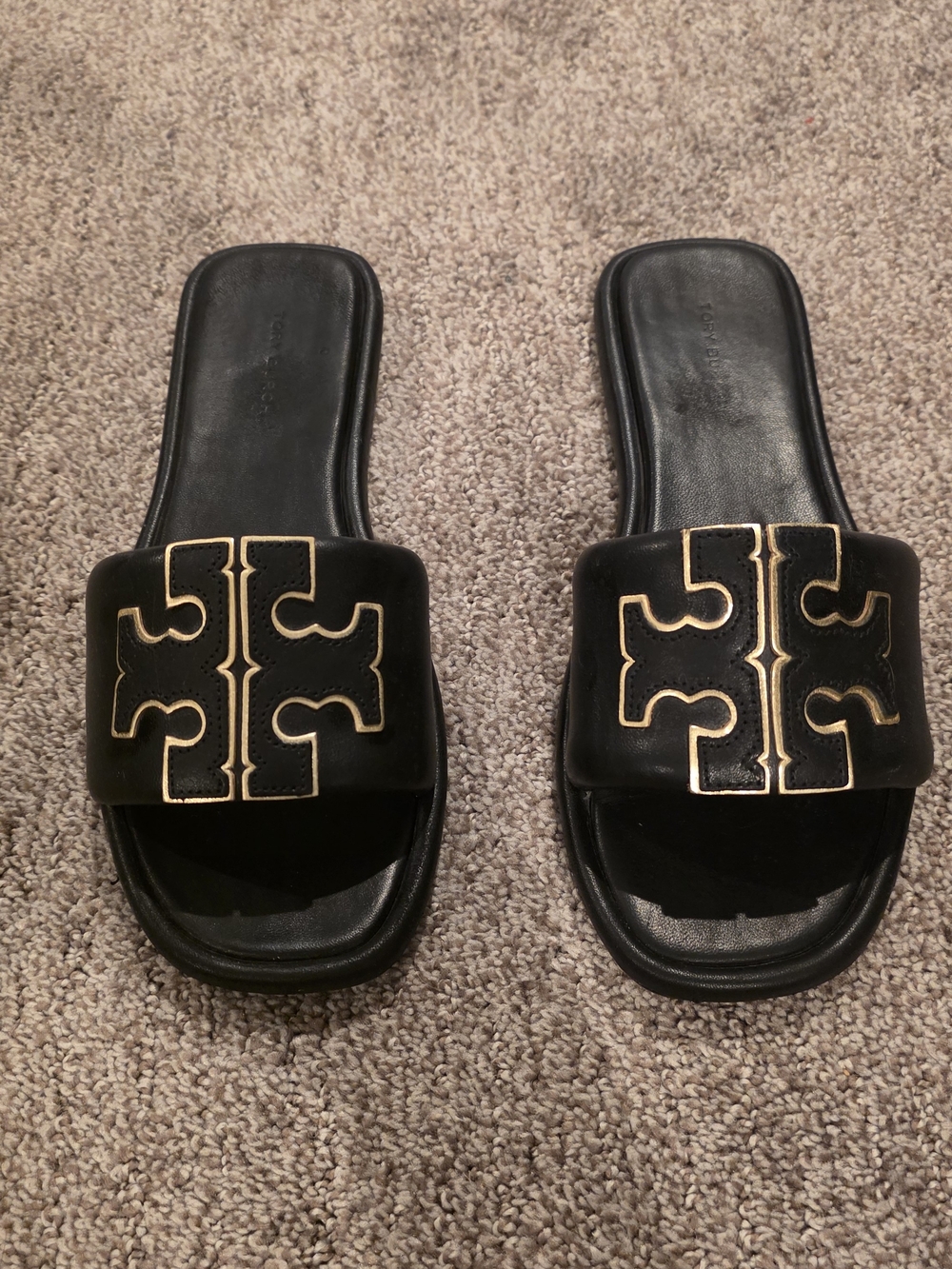 Tory Burch Black Leather Logo Slide Sandals